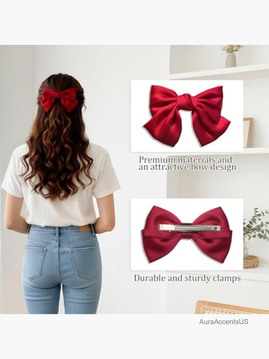 18 Satin Hair Bows Set Large Medium Small Metallic Clips for All Hair Types main image 5